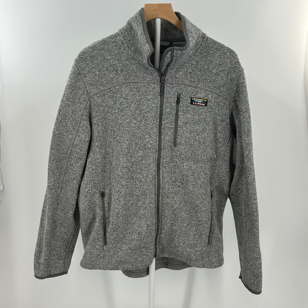LL Bean Mens Sweater Fleece Full Zip Jacket Gray 504938 Large‎ Regular